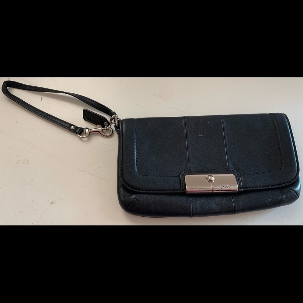 Coach Kristin Black Leather Large Wristlet